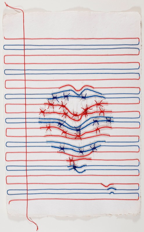 Ruled paper (red, blue, white)