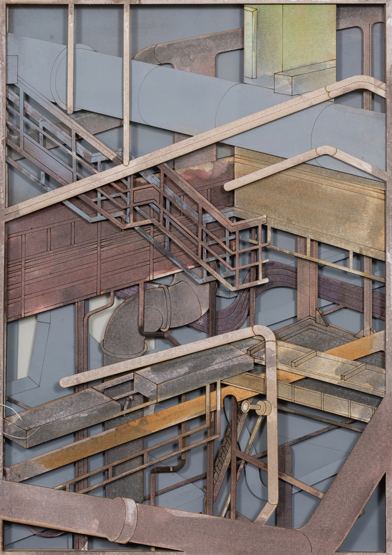 Industrial landscape, (Paper relief Drawing)