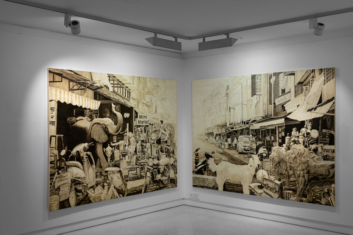 An Elephant, A Sofa and Two Lions