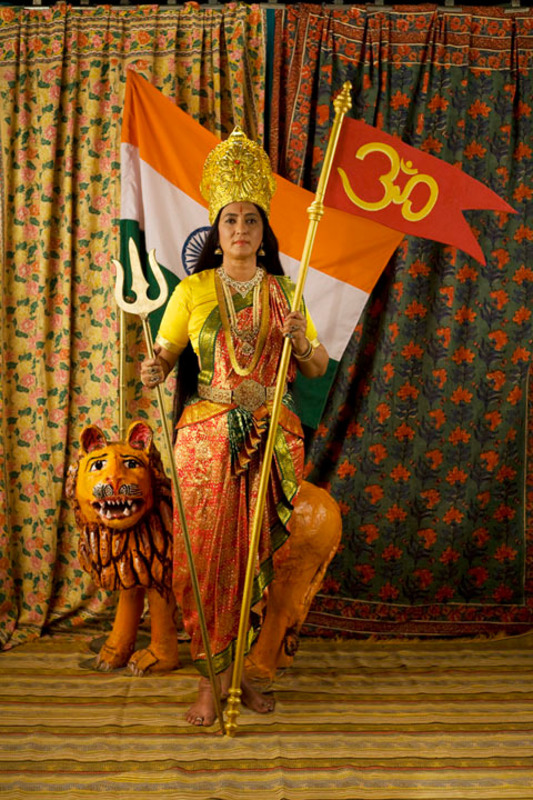 Motherland - Studio photograph with Flag, Trishool and Om