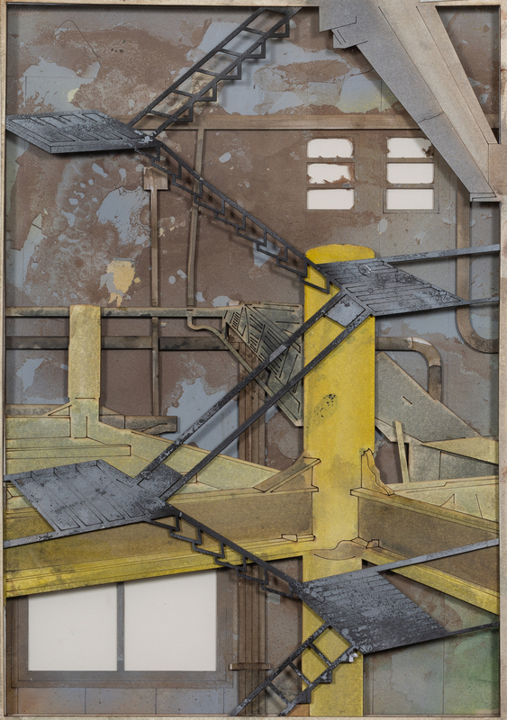 Industrial landscape, (Paper relief Drawing)